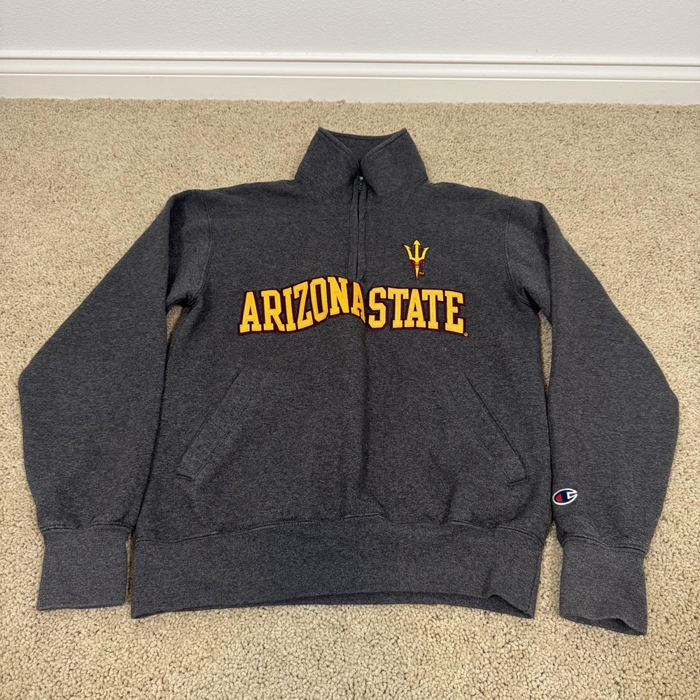 Champion Arizona State Sun Devils Sweater Mens Small Gray NCAA 1/4 Pullover